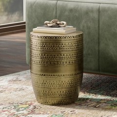 Pemberly Row Boho 15 ” Metal Large Accent Side Table in Antique Gold