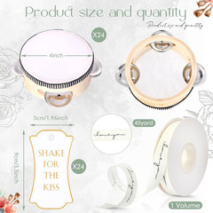 24 Set 4 Inch Tambourine for Adults Wooden Hand Held Drum with Metal Jingles, Gi