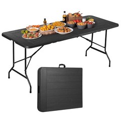 6Ft Folding Table Black Plastic Camping Picnic Table for Garden Backyard Kitchen