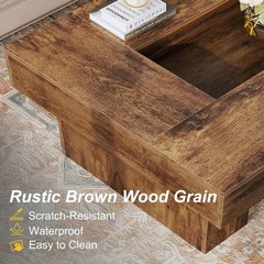 47 Inch Rustic Coffee Table with Storage LED Wood Center Table Large Wide