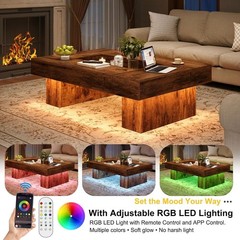47 Inch Rustic Coffee Table with Storage LED Wood Center Table Large Wide