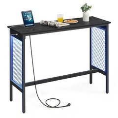 VASAGLE Bar Table with Power Outlets, 47.2 Inches LED Lights Narrow Tall Pub …